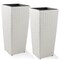 Casafield Set of 2 All-Weather Outdoor Planters with Liners, Tall Tapered Plant Boxes with Flower Pots for Front Porch, Patio, Garden - White